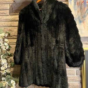 Editions faux fur black coat with cinched sleeves. Size S/M